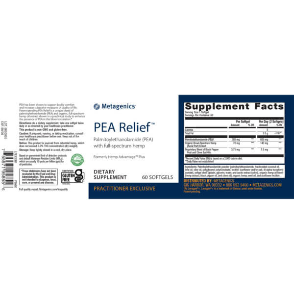 Metagenics PEA Relief Nutrition Fact